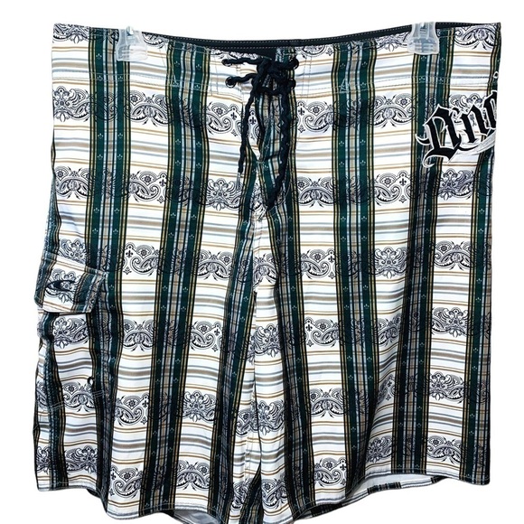O'NEILL Green White Cargo Boardshort Striped Swim Trunk Sz 33 (Reel Waist 36") - Picture 1 of 10
